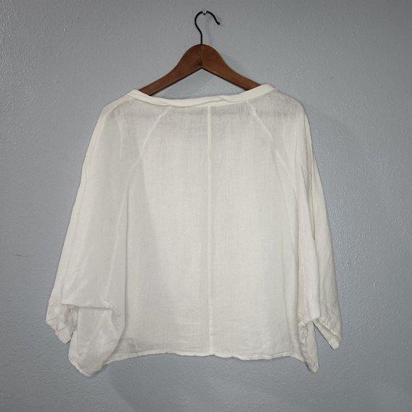 LIN Nature Womens Size 46 White Victorian Sheer Linen Dolman Blouse Top Batwing - Picture 5 of 5